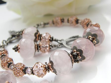 Edelstenen Sieraden Set- Armband, Oorbellen en Hanger &quot;Roses&quot; 