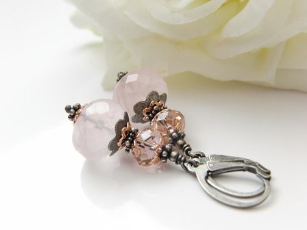 Edelstenen Sieraden Set- Armband, Oorbellen en Hanger &quot;Roses&quot; 