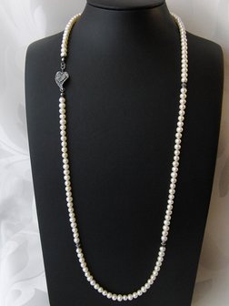 Zilveren Zoetwaterparel Ketting &quot;Blad&quot;