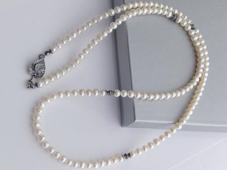 Zilveren Zoetwaterparel Ketting &quot;Blad&quot;