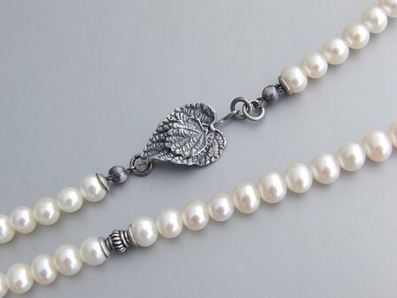 Zilveren Zoetwaterparel Ketting &quot;Blad&quot;