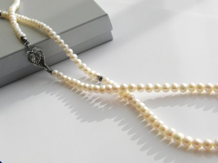 Zilveren Zoetwaterparel Ketting &quot;Blad&quot;