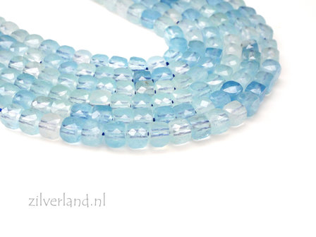 4mm Aquamarijn Kubus Edelsteen Kralen- Facet