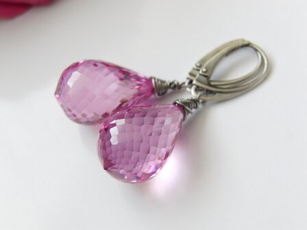 Zilveren Oorbellen met Topaas Light Pink