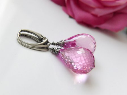 Zilveren Oorbellen met Topaas Light Pink