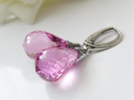 Zilveren Oorbellen met Topaas Light Pink