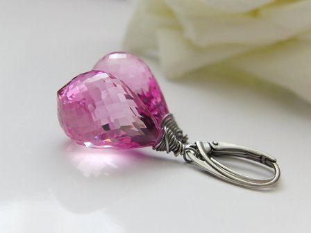 Zilveren Oorbellen met Topaas Light Pink