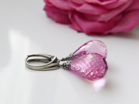 Zilveren Oorbellen met Topaas Light Pink