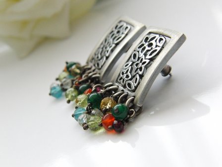 Sterling Zilveren Oorstekers met Edelstenen &quot;Bloemenperk&quot;