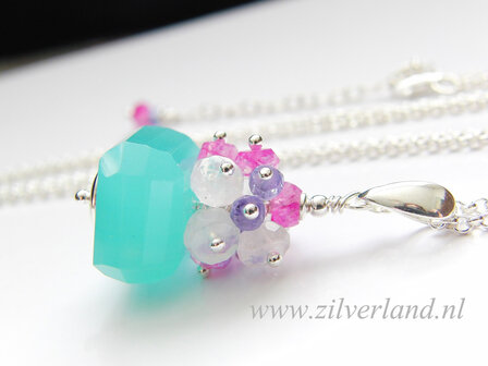 Handgemaakte Sterling Zilveren Ketting met Aqua Blue Kwarts