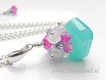 Handgemaakte Sterling Zilveren Ketting met Aqua Blue Kwarts