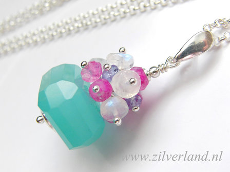 Handgemaakte Sterling Zilveren Ketting met Aqua Blue Kwarts