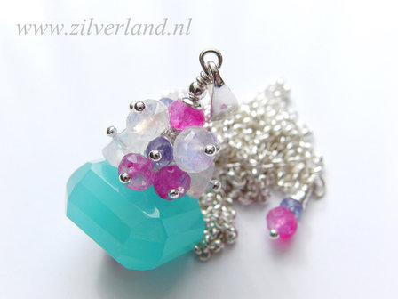 Handgemaakte Sterling Zilveren Ketting met Aqua Blue Kwarts