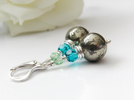 Zilveren Oorbellen met Pyriet en Swarovski