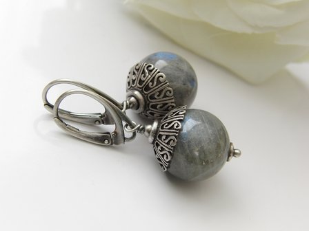 Zilveren Oorbellen met Edelstenen &quot;Labradoriet in Bali&quot;