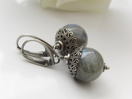 Zilveren Oorbellen met Edelstenen &quot;Labradoriet in Bali&quot;