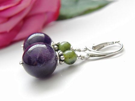 Zilveren Oorbellen met Amethist en Nefriet