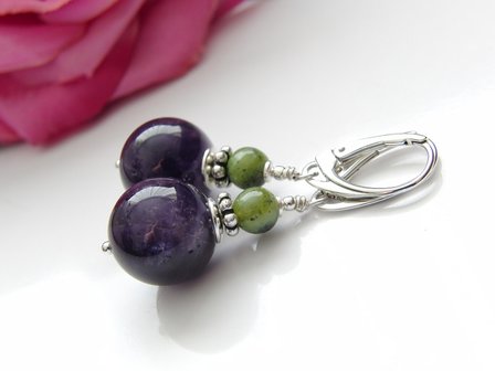 Zilveren Oorbellen met Amethist en Nefriet