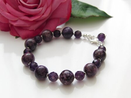 Zilveren Armband met Lepidoliet en Amethist