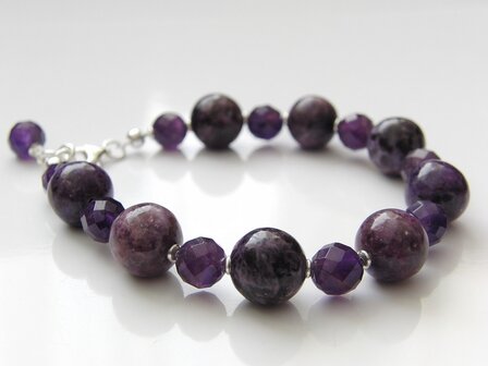 Zilveren Armband met Lepidoliet en Amethist
