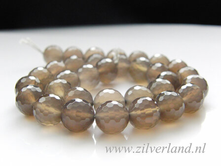 12mm Grijze Agaat Kralen- Facet