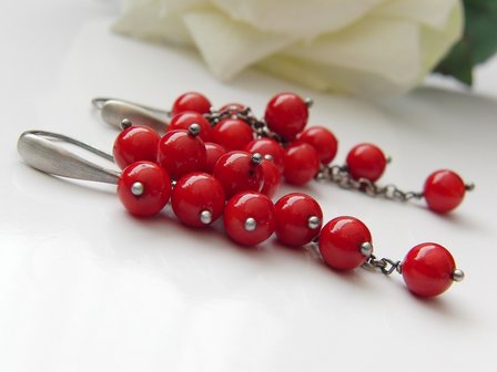 Zilveren Oorbellen met Koraal &quot;Rode Bessen&quot;