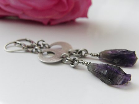 Zilveren Edelstenen Oorbellen met Ruwe Amethist