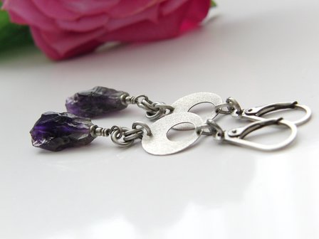 Zilveren Edelstenen Oorbellen met Ruwe Amethist