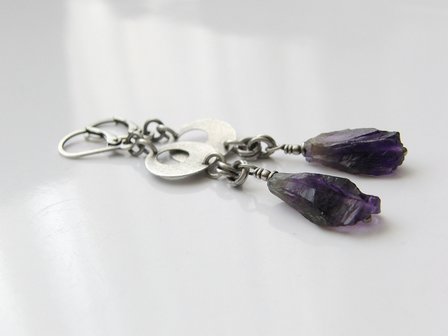 Zilveren Edelstenen Oorbellen met Ruwe Amethist