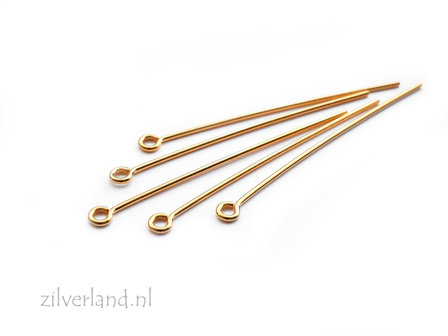 10 Stuks 0,80x4,0cm Sterling Zilveren Kettelstiften- Verguld