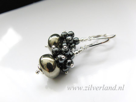 Sterling Zilveren Oorbellen met Pyriet en Hematiet