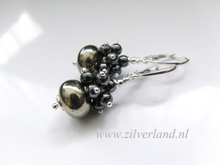 Sterling Zilveren Oorbellen met Pyriet en Hematiet