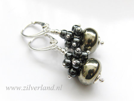 Sterling Zilveren Oorbellen met Pyriet en Hematiet