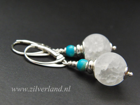 - Sterling Zilveren Oorbellen met Bergkristal en Turkoois