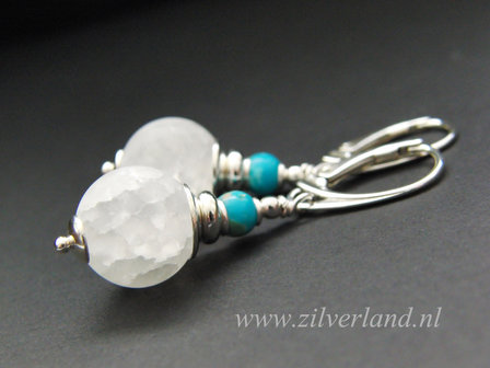 - Sterling Zilveren Oorbellen met Bergkristal en Turkoois
