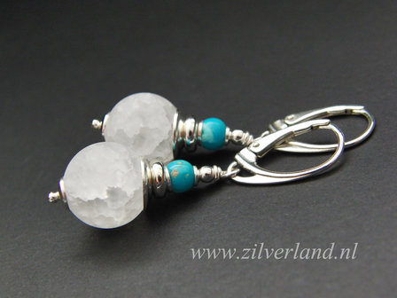 - Sterling Zilveren Oorbellen met Bergkristal en Turkoois