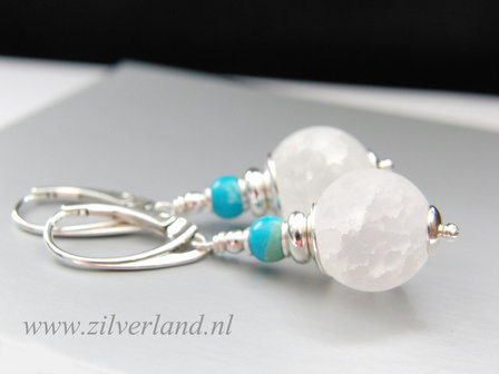 - Sterling Zilveren Oorbellen met Bergkristal en Turkoois