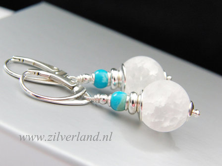 - Sterling Zilveren Oorbellen met Bergkristal en Turkoois