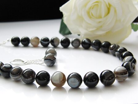 Sterling Zilveren Sieraden Set met Streep Agaat