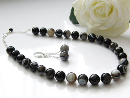 Sterling Zilveren Sieraden Set met Streep Agaat
