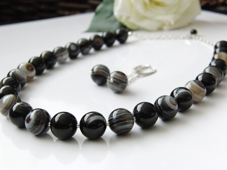 Sterling Zilveren Sieraden Set met Streep Agaat