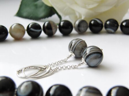 Sterling Zilveren Sieraden Set met Streep Agaat