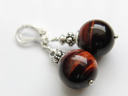 Zilveren Oorbellen met Tijgeroog Edelstenen