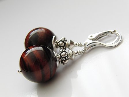 Zilveren Oorbellen met Tijgeroog Edelstenen