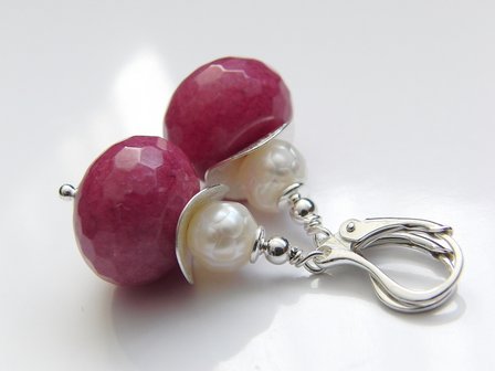 Edelstenen Oorbellen met Jade en Zoetwaterparels