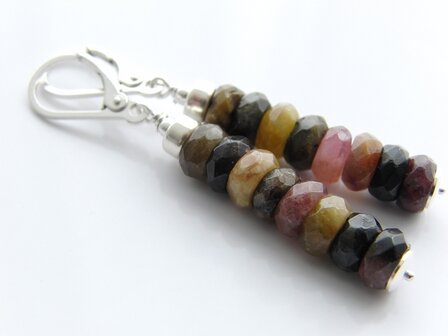 Zilveren Edelstenen Oorbellen met Toermalijn &quot;Toermalijnen Rupsen&quot;