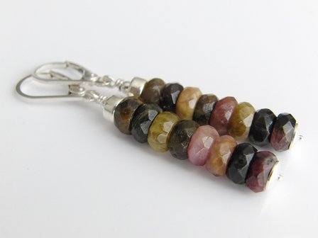 Zilveren Edelstenen Oorbellen met Toermalijn &quot;Toermalijnen Rupsen&quot;