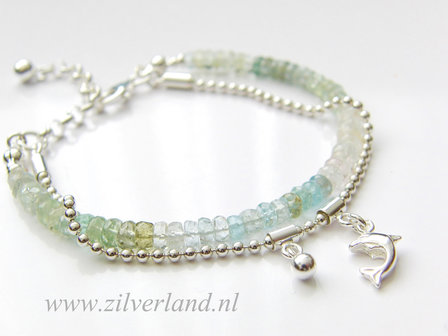 Sterling Zilveren Armband met Aquamarijn- Dolfijn