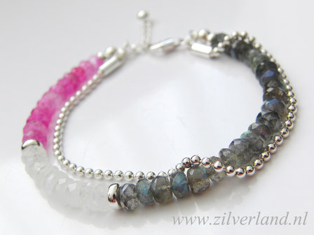 Sterling Zilveren Armband met Labradoriet en Maansteen
