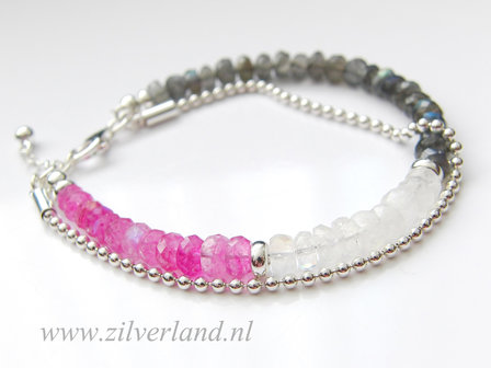 Sterling Zilveren Armband met Labradoriet en Maansteen